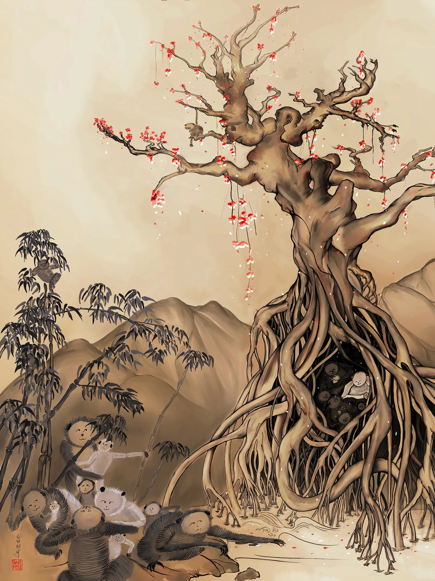 Ink-style illustration of a tree