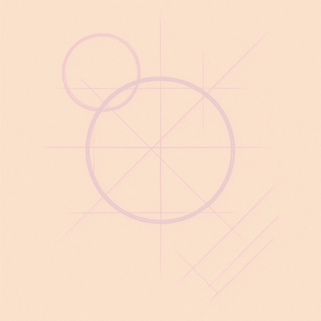 Logo construction sketch on warm paper